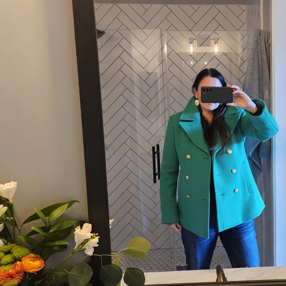 J. Crew Stadium Cloth Nello Gori wool peacoat, bright green, size 10 - Picture 2 of 7